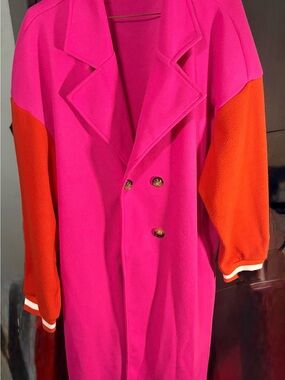 SHEIN Hot Pink and Orange Colorblock Double-Breasted Pea Coat